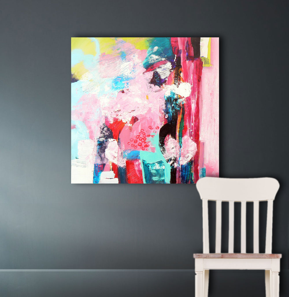 Original abstract acrylic painting on canvas - "Some poems don't rhyme" - pink, aqua colorful abstract