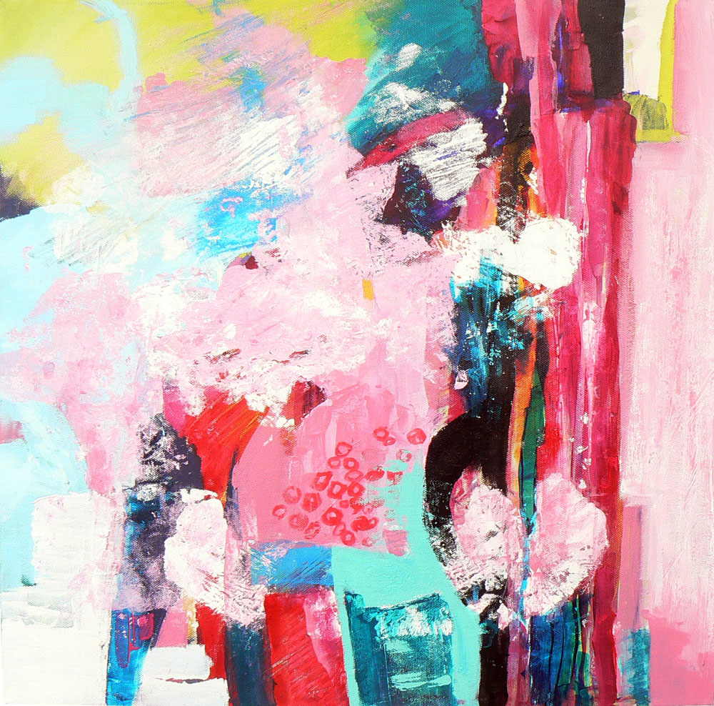 Original abstract acrylic painting on canvas - "Some poems don't rhyme" - pink, aqua colorful abstract