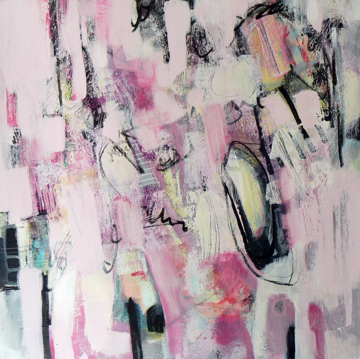 Tic-Tac-Toe - original abstract painting, pink and more pink