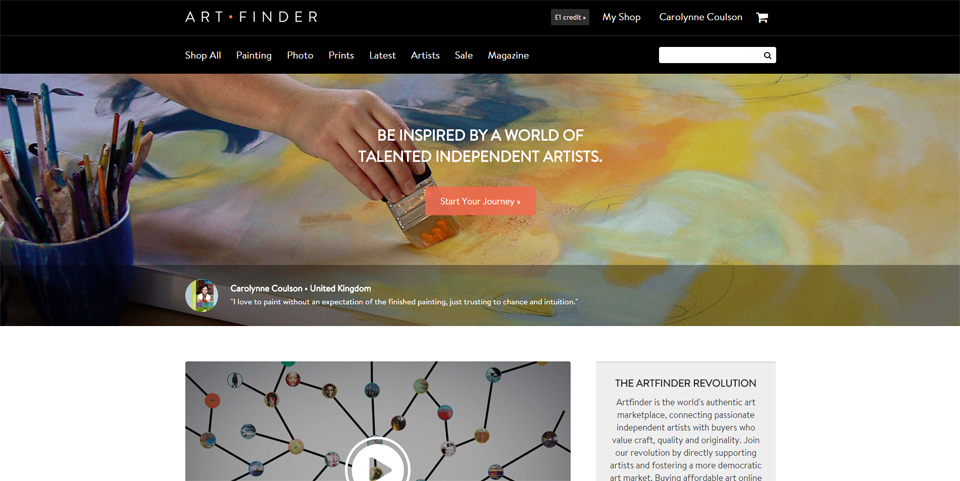 Artfinder.com homepage feature